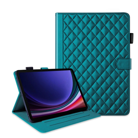 For Samsung Galaxy Tab S9 FE+ / S9+ Rhombus Lattice Leather Tablet Case(Dark Green) by buy2fix
