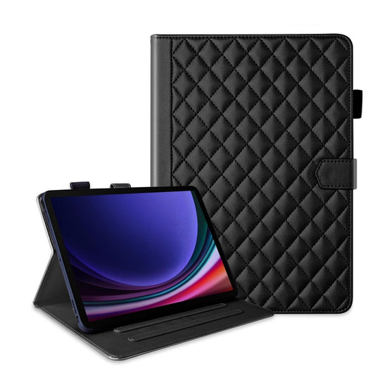 For Samsung Galaxy Tab S9 FE+ / S9+ Rhombus Lattice Leather Tablet Case(Black) by buy2fix