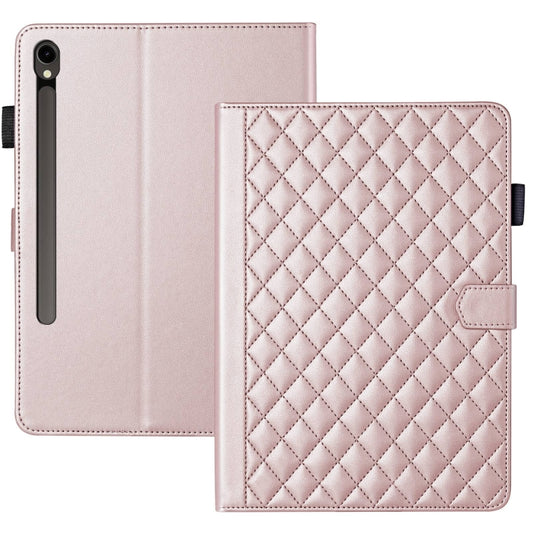 For Samsung Galaxy Tab S9 FE / S9 Rhombus Lattice Leather Tablet Case(Rose Gold) by buy2fix