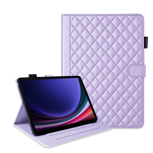 For Samsung Galaxy Tab S9 FE / S9 Rhombus Lattice Leather Tablet Case(Purple) by buy2fix
