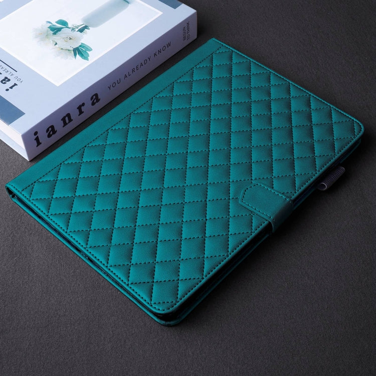 For Samsung Galaxy Tab S9 FE / S9 Rhombus Lattice Leather Tablet Case(Dark Green) by buy2fix