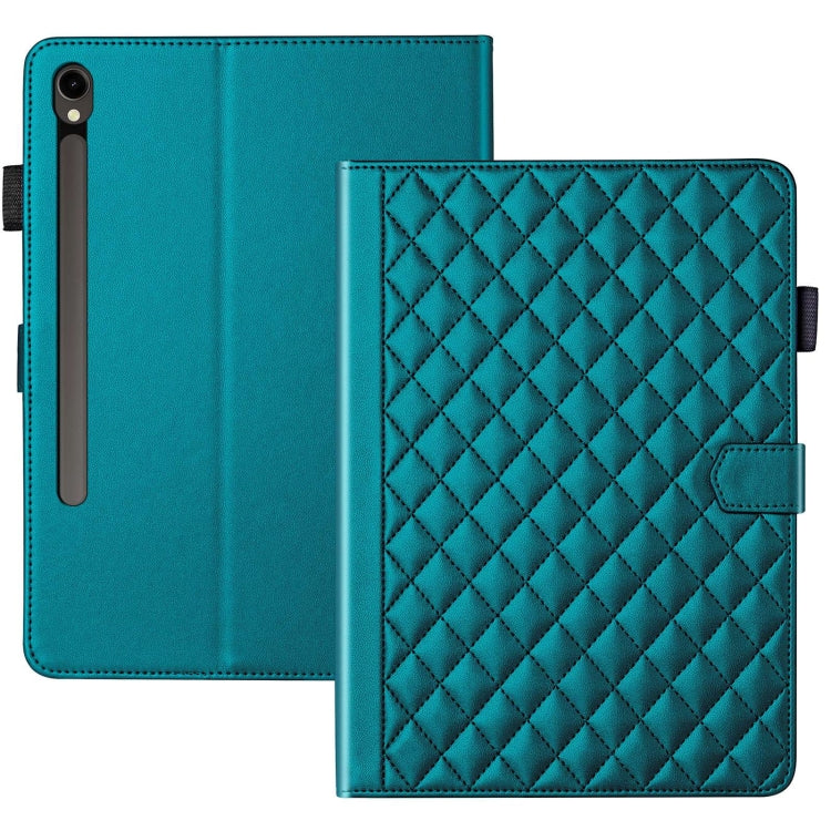 For Samsung Galaxy Tab S9 FE / S9 Rhombus Lattice Leather Tablet Case(Dark Green) by buy2fix