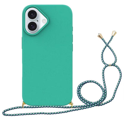For iPhone 16 Wheat Straw Material + TPU Phone Case with Lanyard(Green) by buy2fix