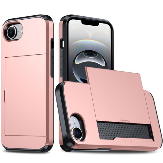 For iPhone 17e / 16e Shockproof Armor Phone Case with Card Slot(Rose Gold)