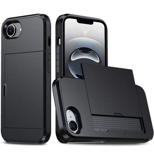For iPhone 17e / 16e Shockproof Armor Phone Case with Card Slot(Black)