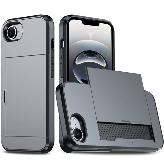 For iPhone 16e Shockproof Armor Phone Case with Card Slot(Grey) - iPhone 16e Cases by buy2fix | Online Shopping UK | buy2fix