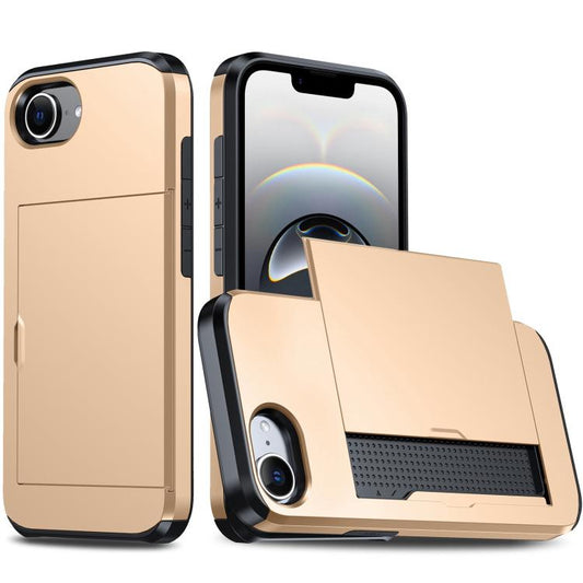 For iPhone 16e Shockproof Armor Phone Case with Card Slot(Gold) - iPhone 16e Cases by buy2fix | Online Shopping UK | buy2fix