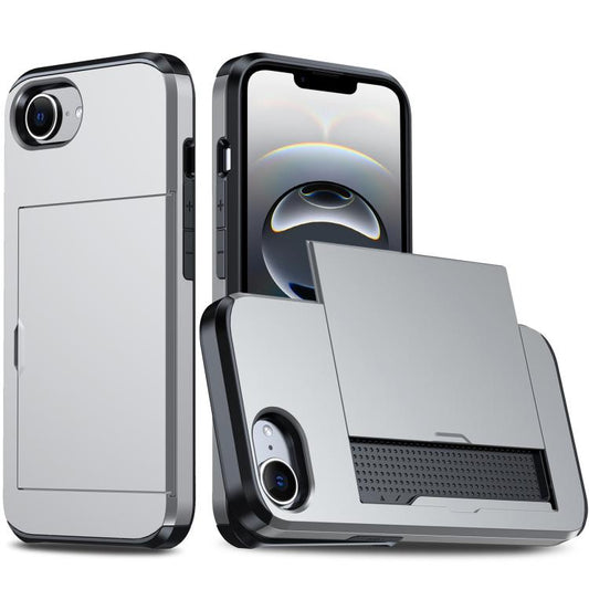 For iPhone 16e Shockproof Armor Phone Case with Card Slot(Silver) by buy2fix