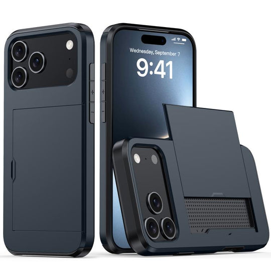For iPhone 17 Pro Shockproof Armor Phone Case with Card Slot(Blue)