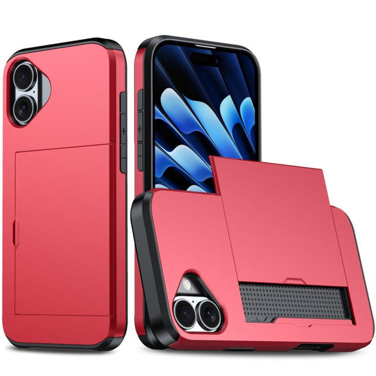 For iPhone 18 Shockproof Armor Phone Case with Card Slot(Red)