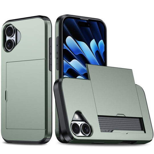 For iPhone 18 Shockproof Armor Phone Case with Card Slot(Dark Green)