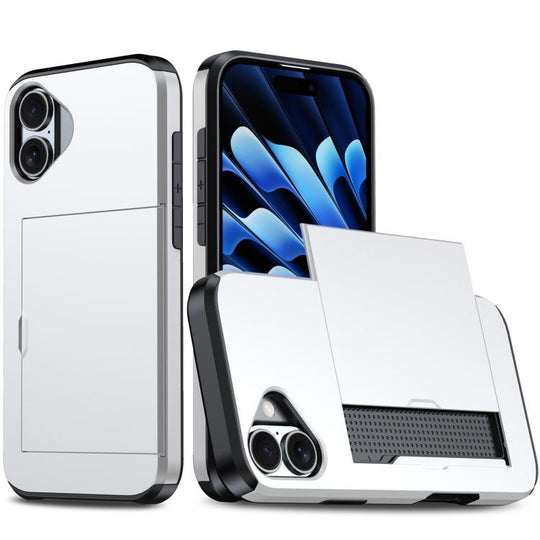 For iPhone 18 Shockproof Armor Phone Case with Card Slot(Silver)