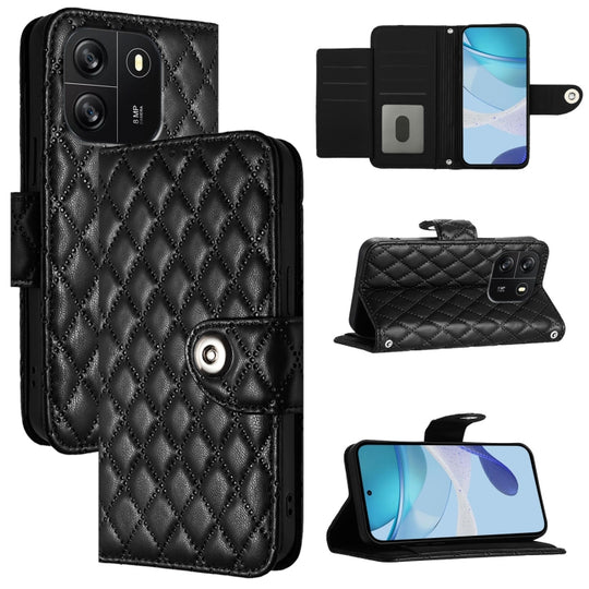 For Blackview Wave 6C Rhombic Texture Flip Leather Phone Case with Lanyard(Black)