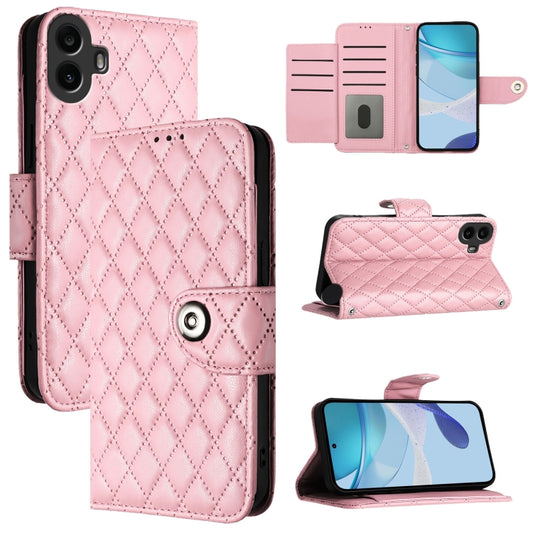 For Nothing CMF Phone 1 Rhombic Texture Flip Leather Phone Case with Lanyard(Pink) - Nothing Cases by buy2fix | Online Shopping UK | buy2fix