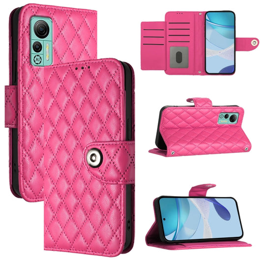 For Ulefone Note 14 Rhombic Texture Flip Leather Phone Case with Lanyard(Rose Red) by buy2fix