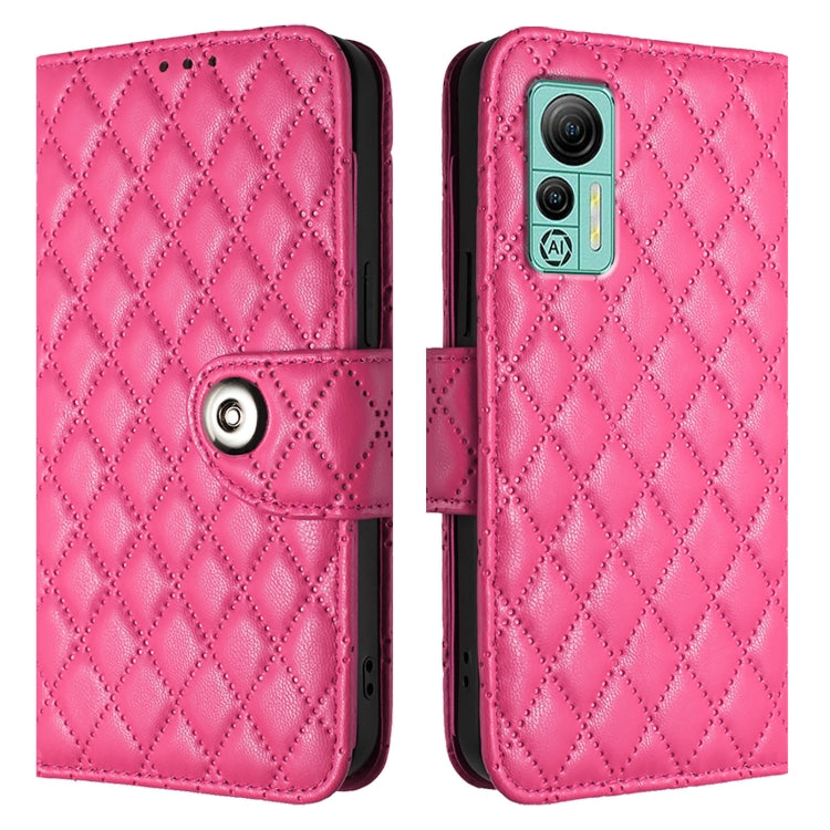 For Ulefone Note 14 Rhombic Texture Flip Leather Phone Case with Lanyard(Rose Red) by buy2fix