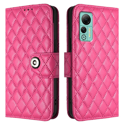 For Ulefone Note 14 Rhombic Texture Flip Leather Phone Case with Lanyard(Rose Red) by buy2fix