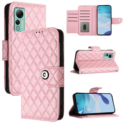 For Ulefone Note 14 Rhombic Texture Flip Leather Phone Case with Lanyard(Pink) by buy2fix