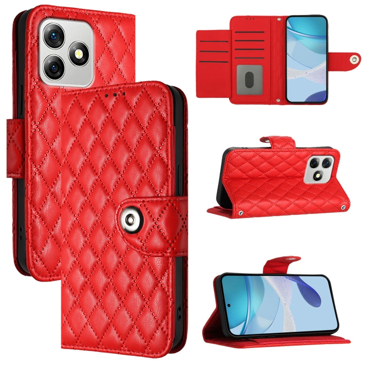For Ulefone Note 18 Ultra Rhombic Texture Flip Leather Phone Case with Lanyard(Red) by buy2fix
