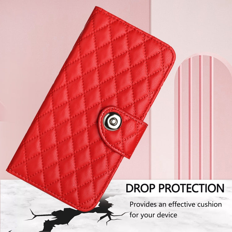 For Ulefone Note 18 Ultra Rhombic Texture Flip Leather Phone Case with Lanyard(Red) by buy2fix