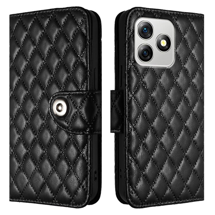 For Ulefone Note 18 Ultra Rhombic Texture Flip Leather Phone Case with Lanyard(Black) by buy2fix