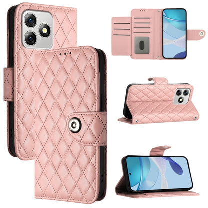 For Ulefone Note 18 Ultra Rhombic Texture Flip Leather Phone Case with Lanyard(Coral Pink) by buy2fix