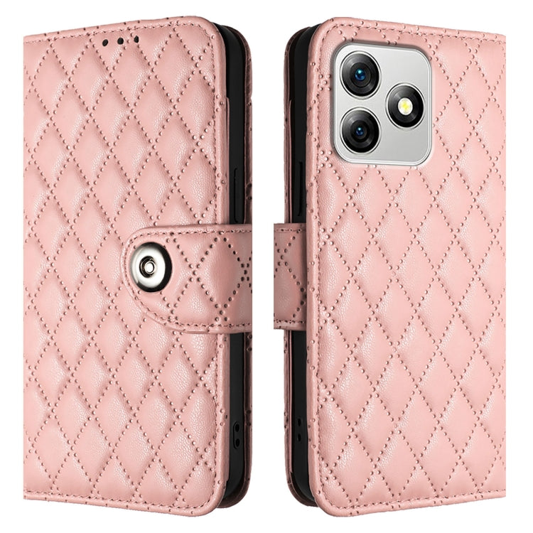 For Ulefone Note 18 Ultra Rhombic Texture Flip Leather Phone Case with Lanyard(Coral Pink) by buy2fix