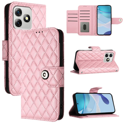 For Ulefone Note 18 Ultra Rhombic Texture Flip Leather Phone Case with Lanyard(Pink) by buy2fix