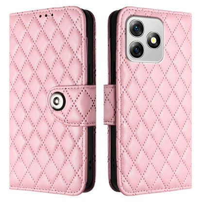 For Ulefone Note 18 Ultra Rhombic Texture Flip Leather Phone Case with Lanyard(Pink) by buy2fix