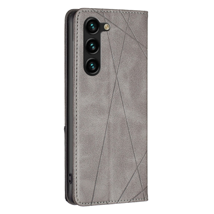 For Samsung Galaxy S25+ 5G Rhombus Texture Magnetic Leather Phone Case(Grey) by buy2fix