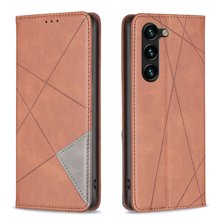 For Samsung Galaxy S25+ 5G Rhombus Texture Magnetic Leather Phone Case(Brown) by buy2fix