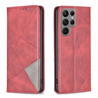 For Samsung Galaxy S25 Ultra 5G Rhombus Texture Magnetic Leather Phone Case(Red) by buy2fix