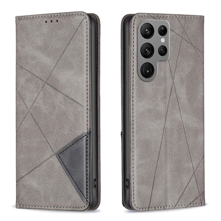 For Samsung Galaxy S25 Ultra 5G Rhombus Texture Magnetic Leather Phone Case(Grey) by buy2fix
