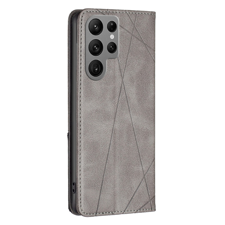 For Samsung Galaxy S25 Ultra 5G Rhombus Texture Magnetic Leather Phone Case(Grey) by buy2fix