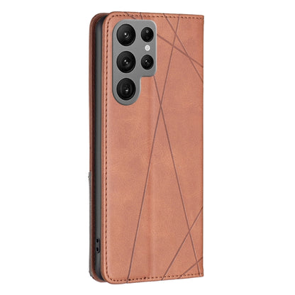 For Samsung Galaxy S25 Ultra 5G Rhombus Texture Magnetic Leather Phone Case(Brown) by buy2fix
