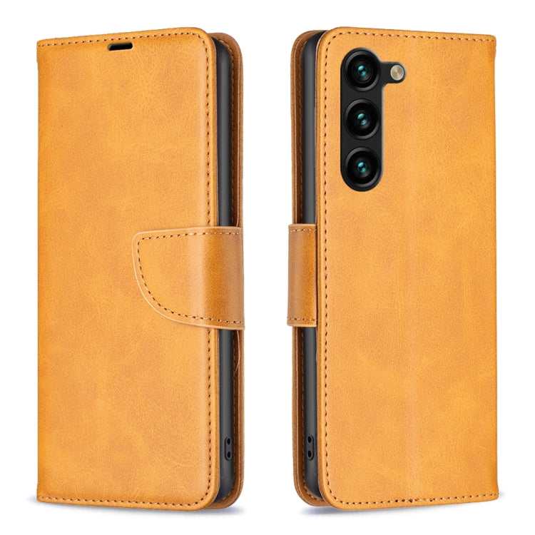 For Samsung Galaxy S25+ 5G Lambskin Texture Pure Color Flip Leather Phone Case(Yellow) by buy2fix