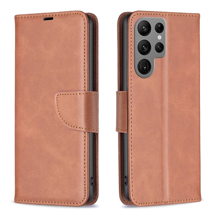 For Samsung Galaxy S25 Ultra 5G Lambskin Texture Pure Color Flip Leather Phone Case(Brown) by buy2fix
