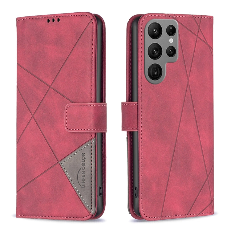 For Samsung Galaxy S25 Ultra 5G Magnetic Buckle Rhombus Texture Leather Phone Case(Red) by buy2fix