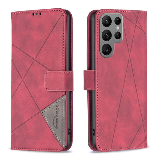 For Samsung Galaxy S25 Ultra 5G Magnetic Buckle Rhombus Texture Leather Phone Case(Red) by buy2fix