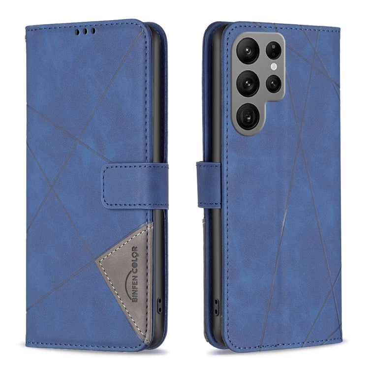 For Samsung Galaxy S25 Ultra 5G Magnetic Buckle Rhombus Texture Leather Phone Case(Blue) by buy2fix