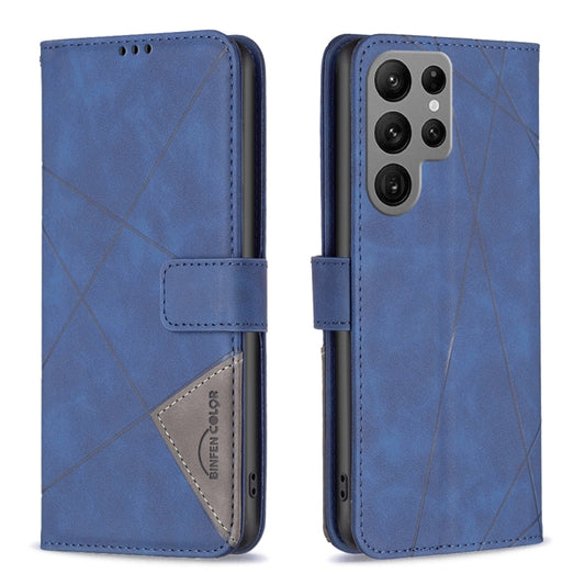 For Samsung Galaxy S25 Ultra 5G Magnetic Buckle Rhombus Texture Leather Phone Case(Blue) by buy2fix