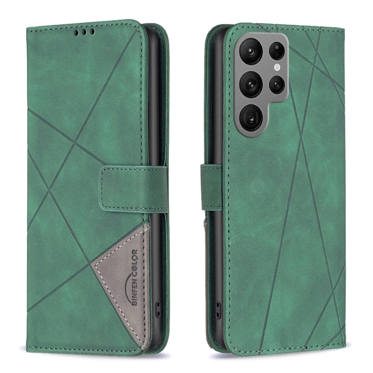 For Samsung Galaxy S25 Ultra 5G Magnetic Buckle Rhombus Texture Leather Phone Case(Green) by buy2fix