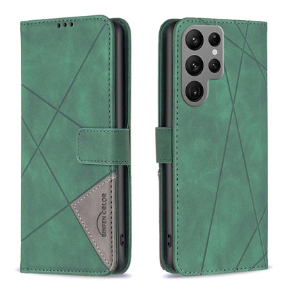 For Samsung Galaxy S25 Ultra 5G Magnetic Buckle Rhombus Texture Leather Phone Case(Green) by buy2fix