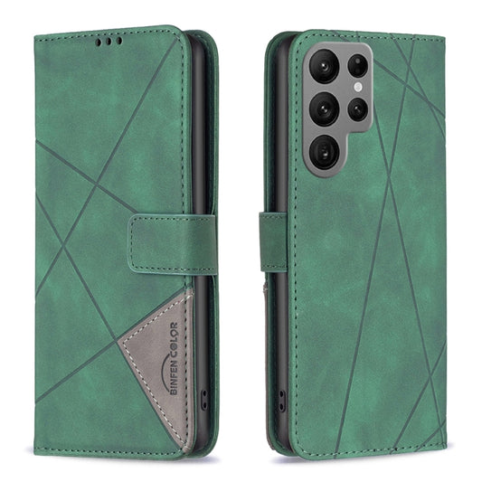For Samsung Galaxy S25 Ultra 5G Magnetic Buckle Rhombus Texture Leather Phone Case(Green) by buy2fix