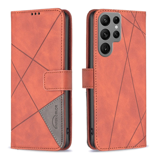 For Samsung Galaxy S25 Ultra 5G Magnetic Buckle Rhombus Texture Leather Phone Case(Brown) by buy2fix
