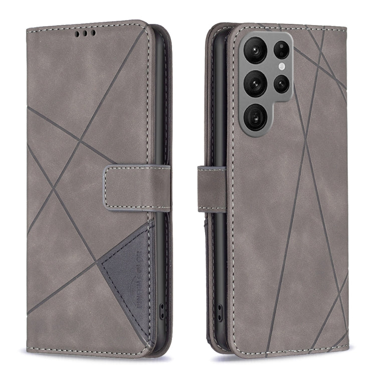 For Samsung Galaxy S25 Ultra 5G Magnetic Buckle Rhombus Texture Leather Phone Case(Grey) by buy2fix