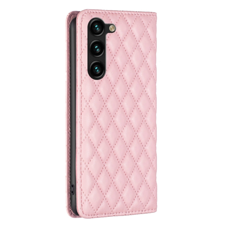 For Samsung Galaxy S25+ 5G Diamond Lattice Magnetic Leather Flip Phone Case(Pink) by buy2fix