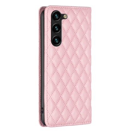 For Samsung Galaxy S25+ 5G Diamond Lattice Magnetic Leather Flip Phone Case(Pink) by buy2fix