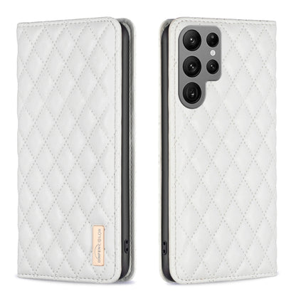 For Samsung Galaxy S25 Ultra 5G Diamond Lattice Magnetic Leather Flip Phone Case(White) by buy2fix