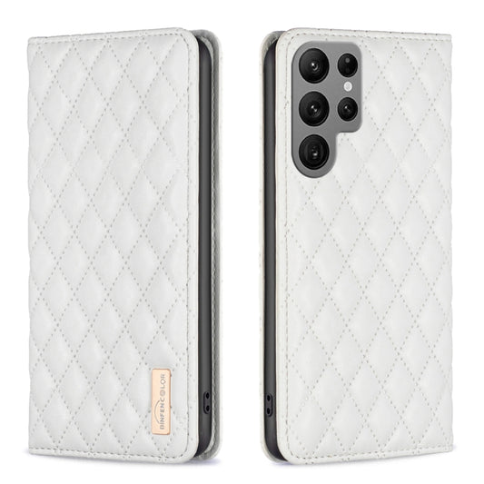 For Samsung Galaxy S25 Ultra 5G Diamond Lattice Magnetic Leather Flip Phone Case(White) by buy2fix